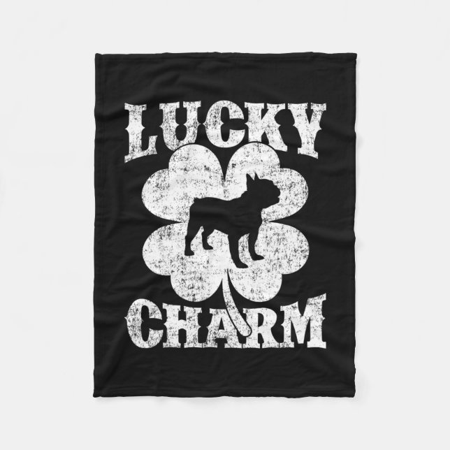 Löv Lucky Charm Fransk Bulldog St patrick's day Fleecefilt (Framsidan)