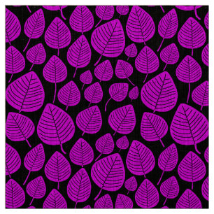 Löv - Magenta på svart Tyg