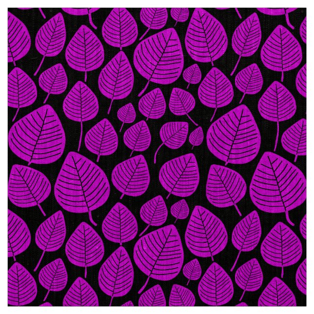 Löv - Magenta på svart Tyg (Provkarta)