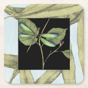 Löv med Dragonfly Inset av Jennifer Goldberger Underlägg Papper Kvadrat