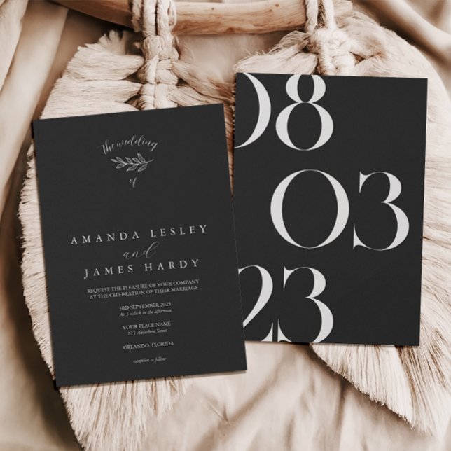 Löv minimalistisk Elegant Svarta och vita Bröllop Inbjudningar (Skapare uppladdad)