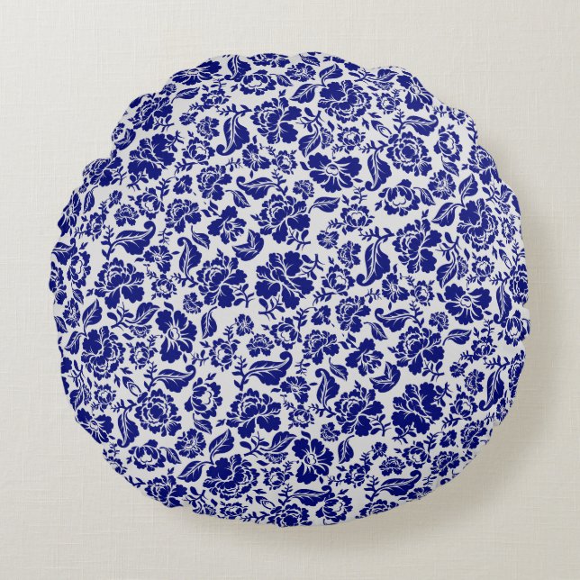 Löv mönster.13.bw benvit BG Rund Kudde (Framsidan)