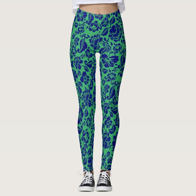 Löv mönster.13.bw Grönt BG Leggings (Framsida)