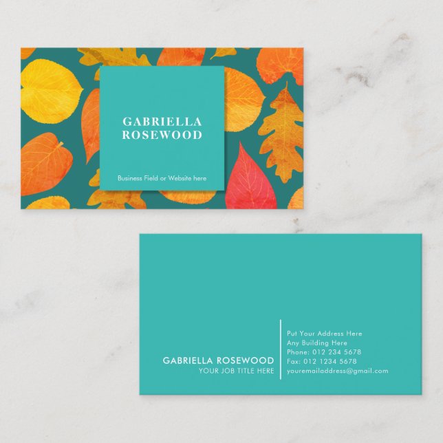 Löv Mönster Blue Square Nature Färg Visitkort (Fram/baksida)