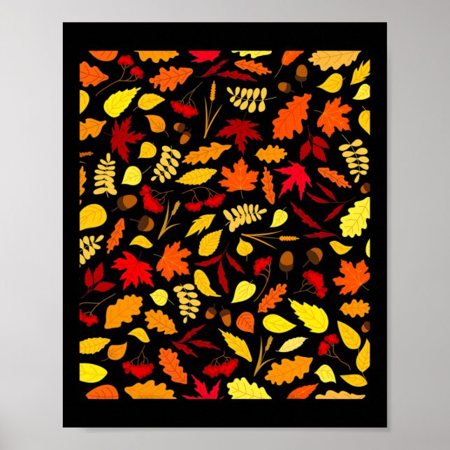 Löv Mönster Fall Design Acorns Wheat Poster (Framsidan)