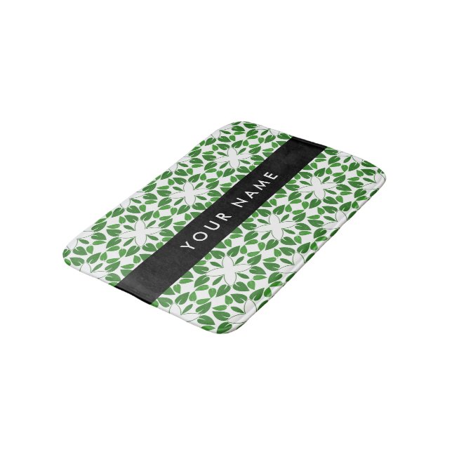 Löv Mönster, Grönt Löv, ditt namn Badrumsmatta (Vinklad)