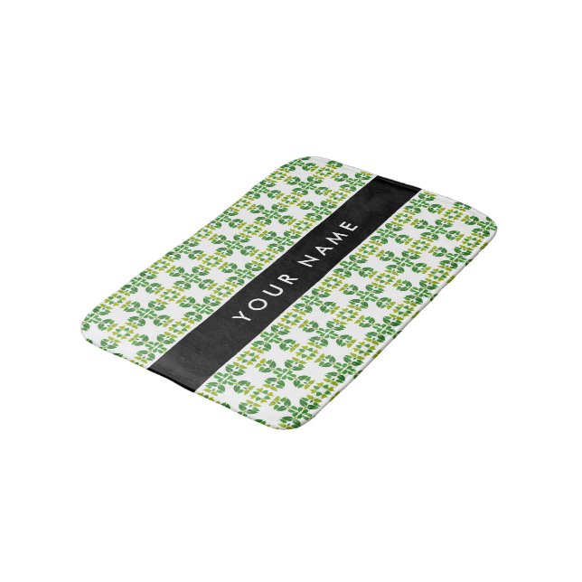 Löv Mönster, Grönt Löv, ditt namn Badrumsmatta (Vinklad)