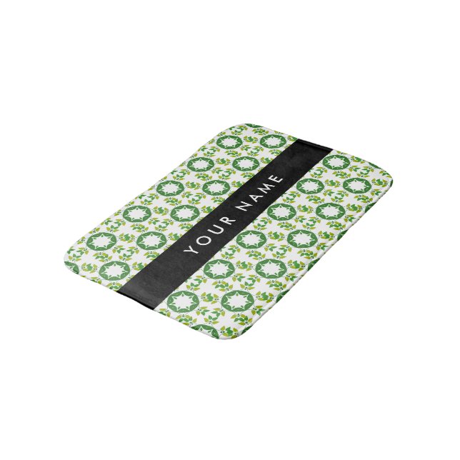 Löv Mönster, Grönt Löv, ditt namn Badrumsmatta (Vinklad)