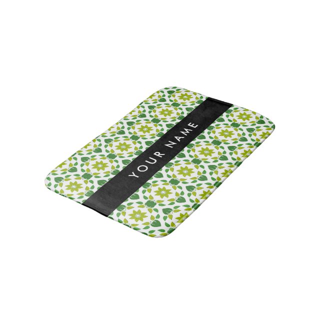 Löv Mönster, Grönt Löv, ditt namn Badrumsmatta (Vinklad)