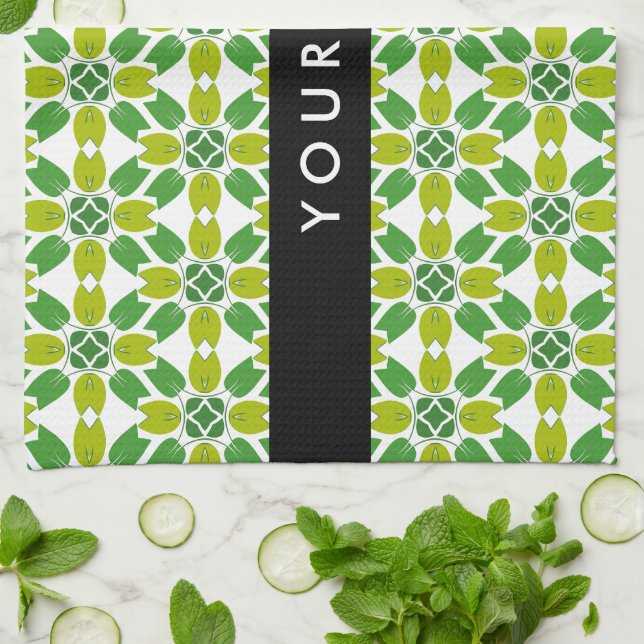 Löv Mönster, Grönt Löv, ditt namn Kökshandduk (Vikta)