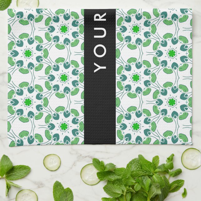 Löv Mönster, Grönt Löv, ditt namn Kökshandduk (Vikta)