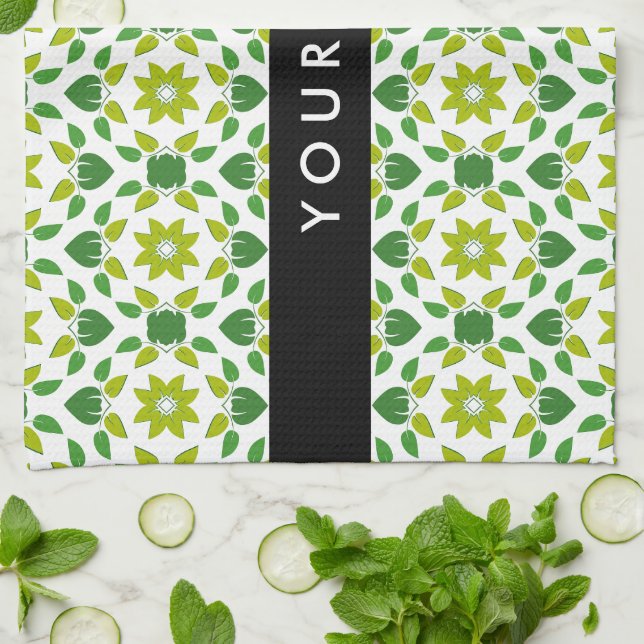 Löv Mönster, Grönt Löv, ditt namn Kökshandduk (Vikta)