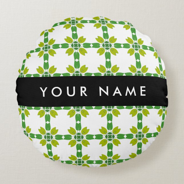 Löv Mönster, Grönt Löv, ditt namn Rund Kudde (Framsidan)