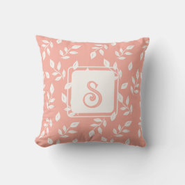 Löv Mönster i Vita och Rosa Kudde