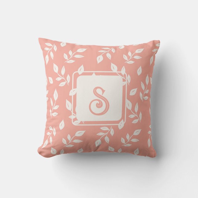 Löv Mönster i Vita och Rosa Kudde (Framsida)