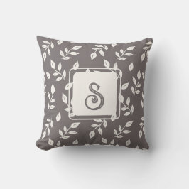 Löv Mönster in White och Grått Kudde