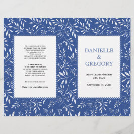 Löv mönster, indigo blue foled bröllopsprogram