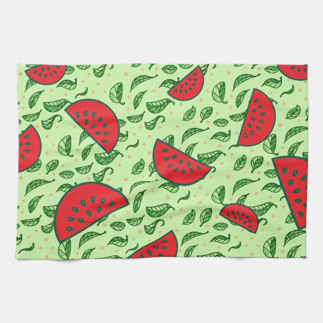 Löv mönster och vattenmeloner kökshandduk (Horisontell)
