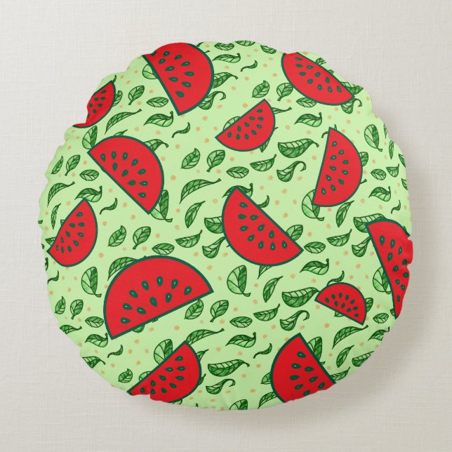 Löv mönster och vattenmeloner rund kudde (Framsidan)