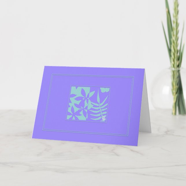 Löv Motif Teal om Lila Vågrät Greeting Card Kort (Framsida)