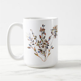 Löv Motif White Elegant Watercolor Blommigt Kaffemugg