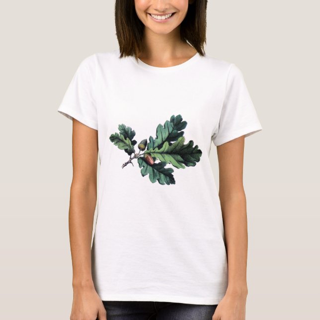 Löv och akorner för antika botaniska utskrifter tee (Framsida)