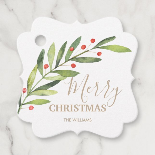 Löv och Berries på God jul Bracket Gåvor Etiketter (Framsida)