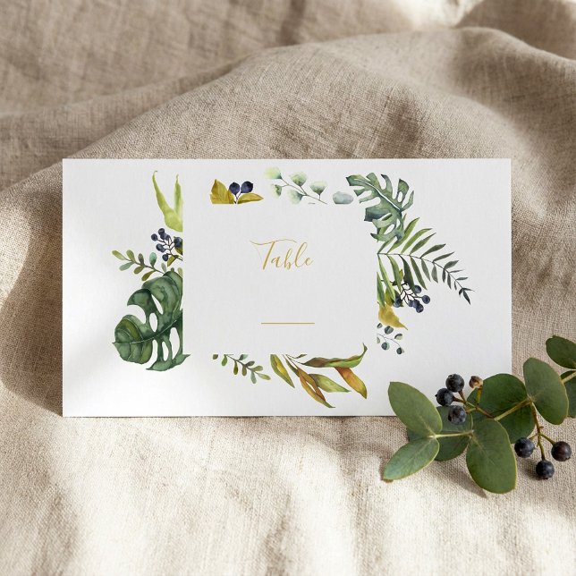 Löv och blomkrans, gräns-bordsnumret placeringskort (Leaves and flower wreath, border table number place card.)
