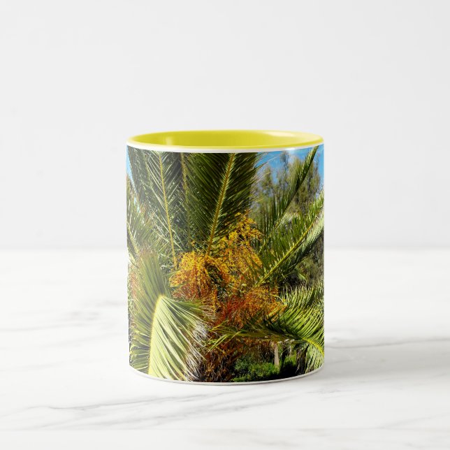 Löv och blommor från handflatan träd Två-Tonad mugg (Center)