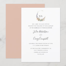 löv och blomsterformad monogram bröllop inbjudningar