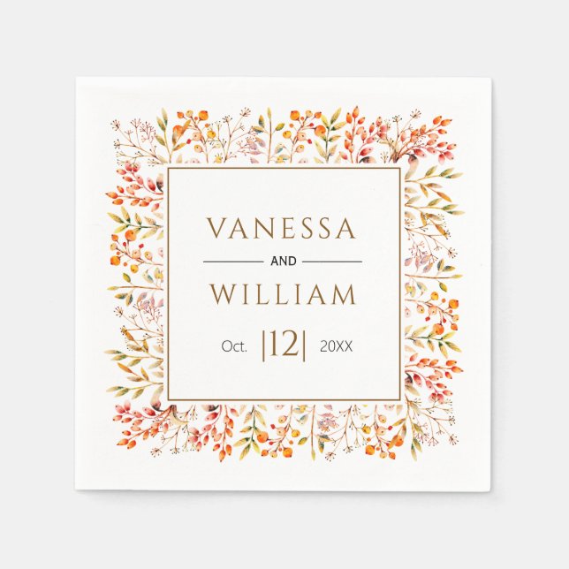 Löv och brunt fallbröllop pappersservett (Framsidan)