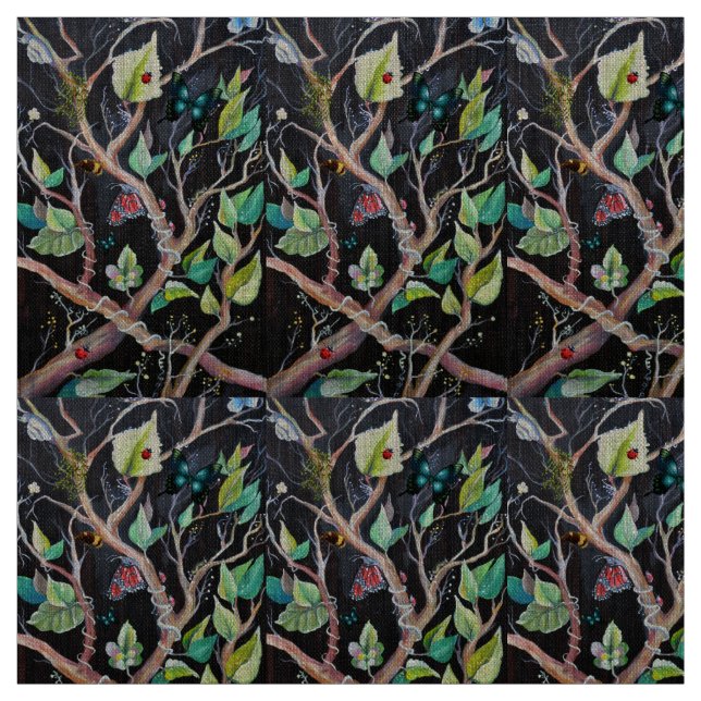 Löv och Butterflies Hand-Paílated Mönster Tyg (Provkarta)