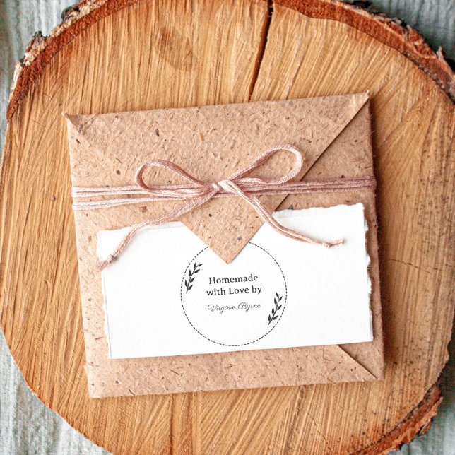 Löv och krutdurk med Kärlek Rubber Frimärke Stämpel (Leaves & Wreath Homemade With Love Rubber Stamp)