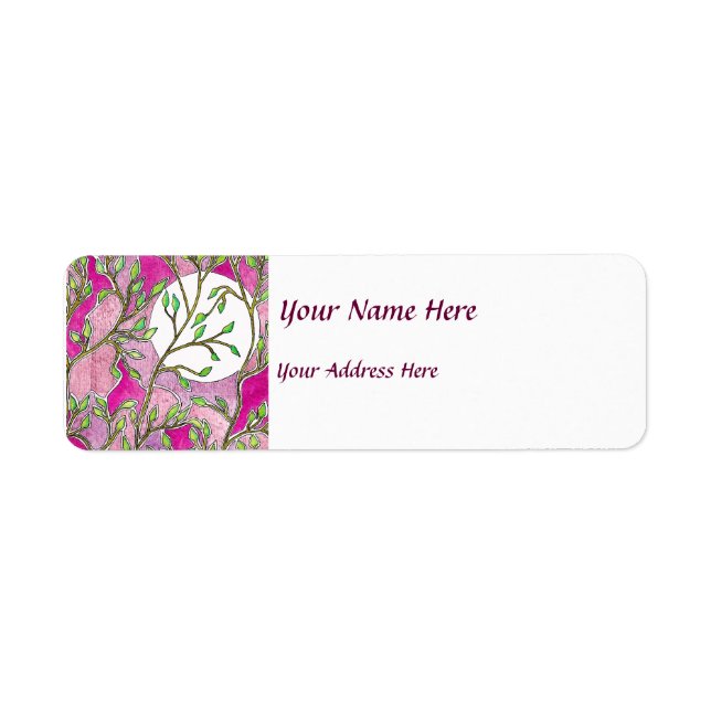Löv och Måne - Rosa vattenfärger Returadress Etikett (Framsidan)