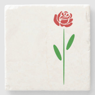 Löv och stam för Grönten Single Art Deco Röd ros Underlägg Sten