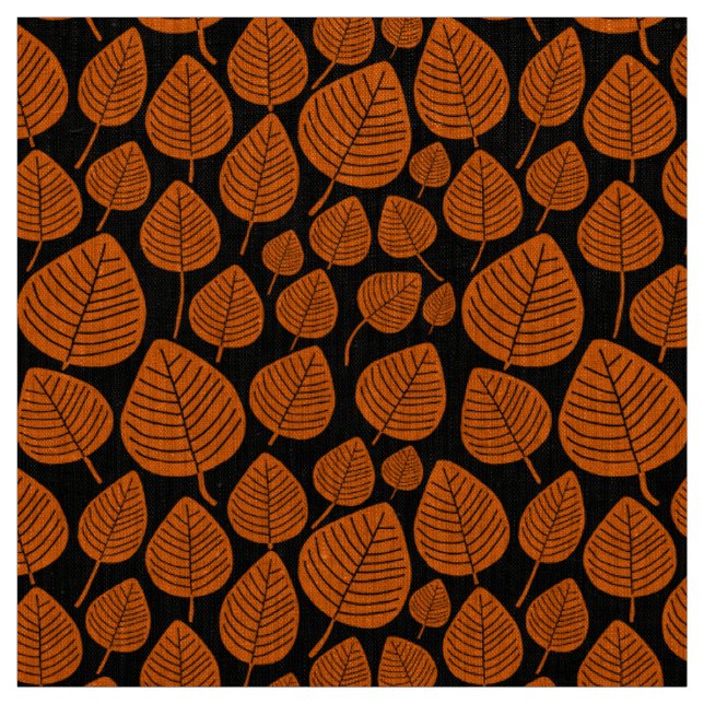 Löv - Orange på svart Tyg (Provkarta)