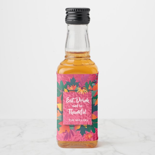 Löv på Thanksgivingen Höst på Shock rosa Spritflaskor Etikett (Framsida)