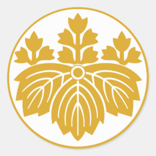 Löv Paulownia med 53 blommor i ris tårta Runt Klistermärke