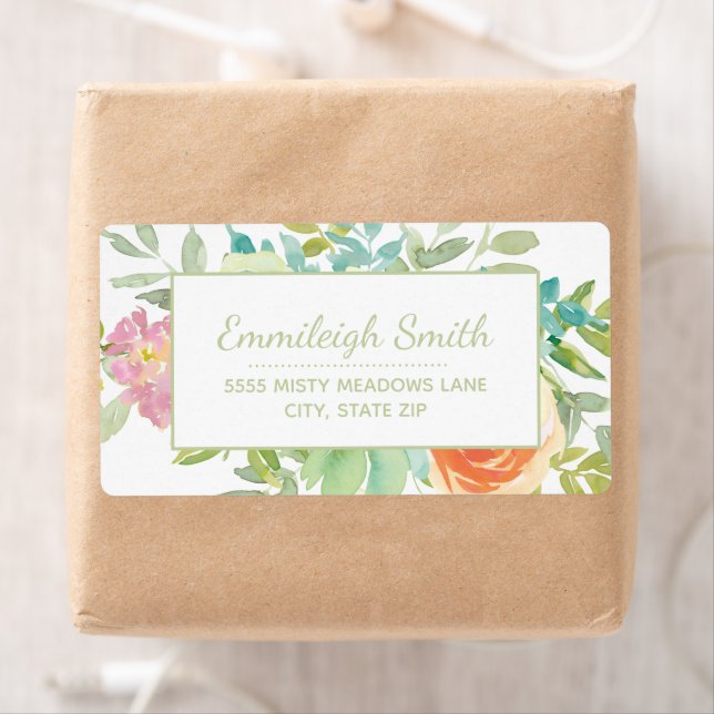 Löv Rosa Orange för Grönt av vattenfärgen Blommigt Fraktsedel (Insitu)