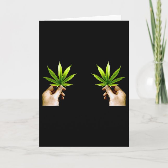 Löv S Bröst Rolig Pot Weed Leaves Jul Bikini Kort (Framsida)
