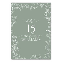 Löv Sage Grönt Elegant Monogram Bord Card Bordsnummer