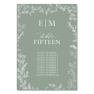Löv Sage Grönt Elegant Monogram Bordsnummer