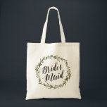 Löv Script Tote | Bridesmaid Tygkasse<br><div class="desc">Bridesmaid-skript med lövliknande grönt vattenfärgsutandning.</div>