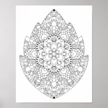 Löv Shape Blommigt Mandala Vuxen Coloring