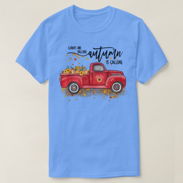 Löv sjunker hösten, hösten röd t shirt (Design framsida)