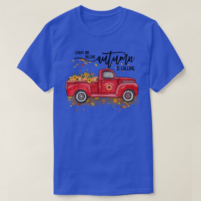 Löv sjunker hösten, hösten röd t shirt (Design framsida)