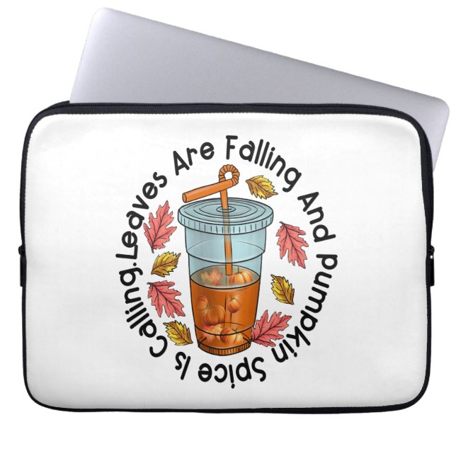 Löv sjunker och Pumpkin Spice ringer Laptop Fodral (Framsidan)