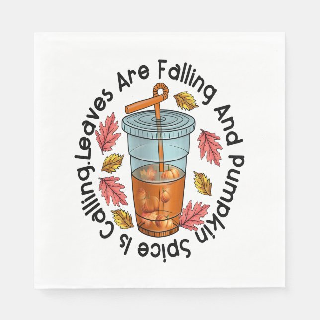 Löv sjunker och Pumpkin Spice ringer Pappersservett (Framsidan)