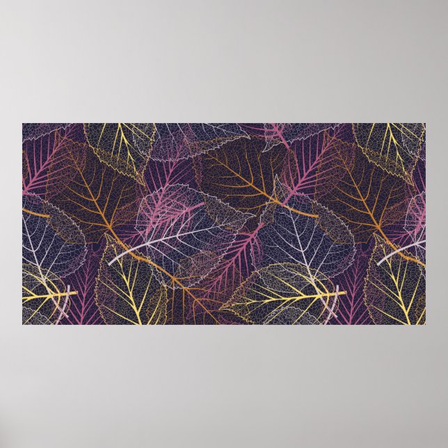 Löv skelett sömlöst mönster, bakgrund med kol poster (Framsidan)