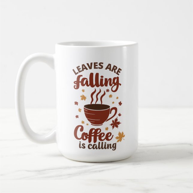 Löv som faller Kaffe som kallar Höst Kaffemugg (Vänster)